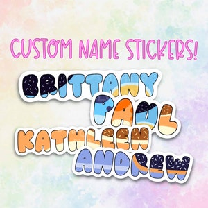 personalized blue family name stickers for water bottles kids name stickers, back to school accessories for toddlers blue heeler