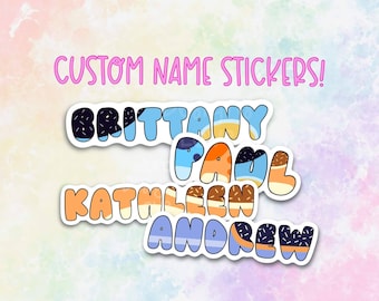 personalized blue family name stickers for water bottles kids name stickers, back to school accessories for toddlers blue heeler
