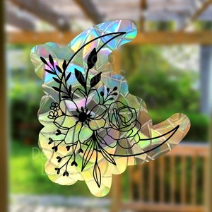 Boho Moon Window Decor, Suncatcher Sticker For Windows, floral rainbow maker window decal, best friend birthday gifts for her, best seller
