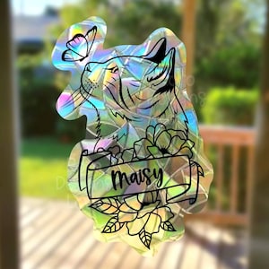 cat memorial gift, personalized paw print suncatcher sticker for windows, sympathy gift loss of cat rainbow maker window decal, cat mom gift