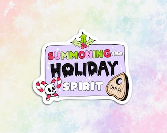 Summoning the holiday spirit ouija board planchette sticker for Kindle, white elephant gifts funny Christmas stickers for laptop, pastel