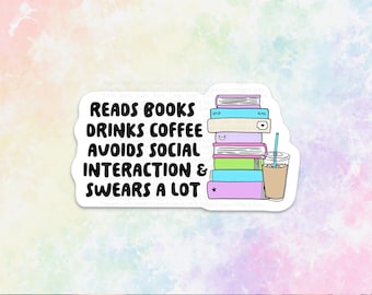 Bookish stickers for Kindle, introvert gift, book bestie gifts funny stickers for water bottle, coffee lover gift for her, anti social