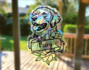 Adhesivo de ventana personalizado golden retriever suncatcher, regalos golden retriever para el hogar, regalo conmemorativo de perro para hombres, regalo amante de los perros para mujeres