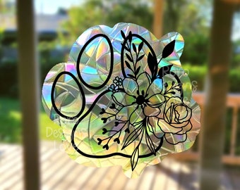 Paw print suncatcher sticker for windows, rainbow maker window decal, dog lover gift for women, sympathy gift loss of dog gift, plant mom