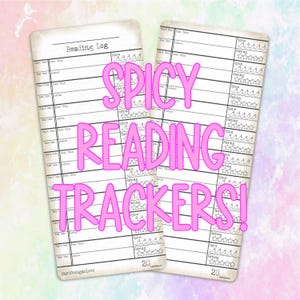 May include: Two printable reading log pages with a black and white design. The pages have a title "Reading Log" and include columns for book title, author, start date, end date, rating, and spice level. The pages are labeled with the number 20 at the bottom.
