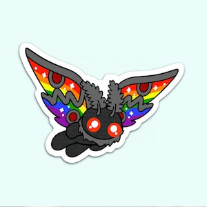 May include: A black moth with rainbow wings and red eyes. The moth is flying with its wings spread out.