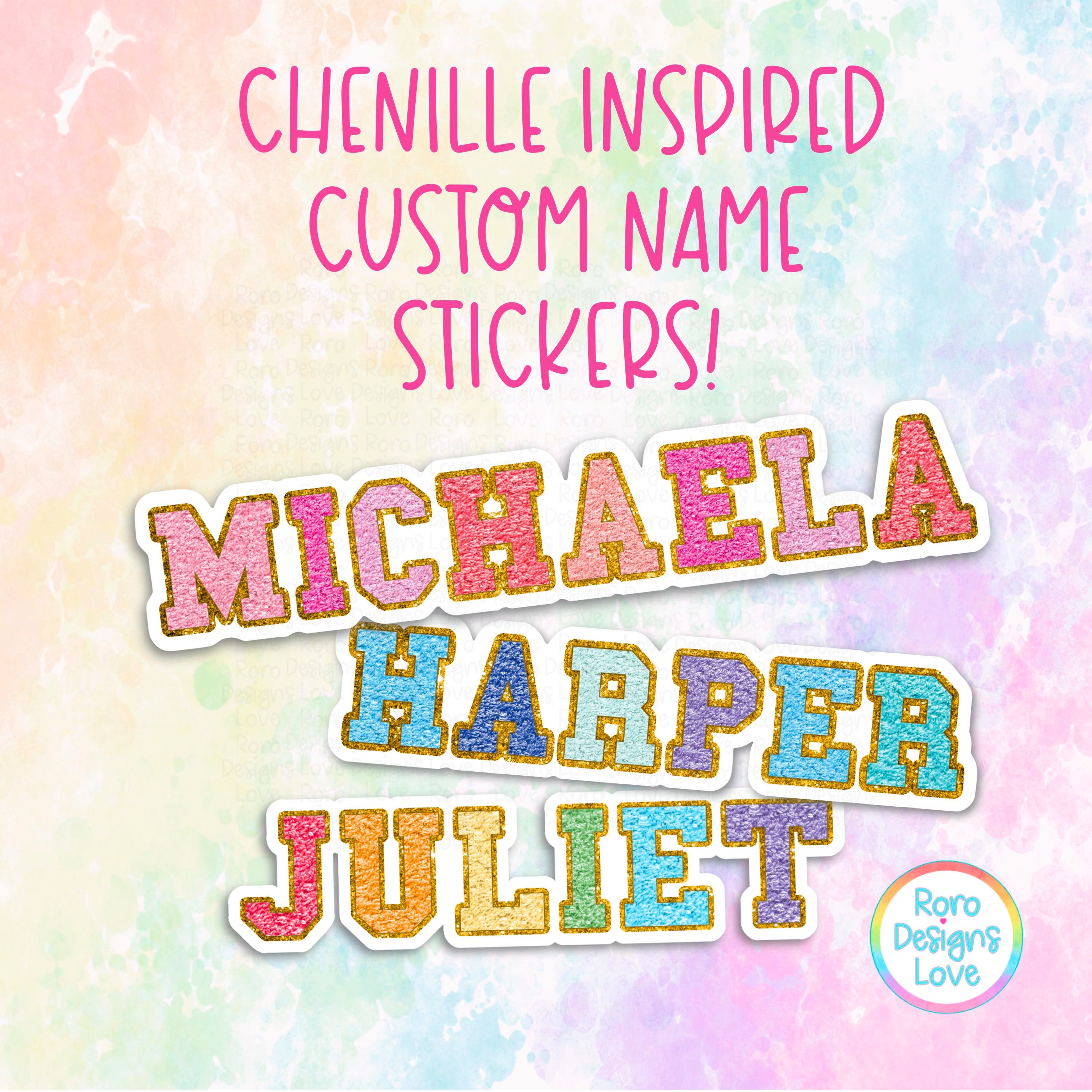 personalized varsity letter name stickers for kindle, faux chenille letters initial stickers for water bottle, stocking stuffers for teenage