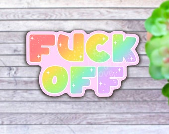 Fuckoff Sticker, Rainbow Sticker for Water Bottle, introvert gift, funny laptop stickers, penpal gift, adulting stickers, pastel academia
