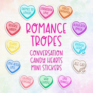 romance tropes candy heart stickers pack, reverse harem smut sticker bundle, age gap fanfiction stickers for laptop, mothers day gifts