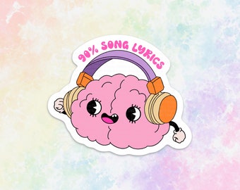 my brain is 80 percent song lyrics funny stickers for adults, music teacher gift for women, hyperfocus brain sticker for water bottle, best