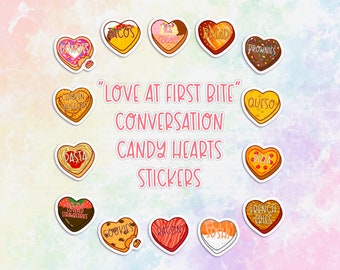 food is my love language candy hearts sticker set, Galentines day gifts for friends, food sticker pack cute stickers for laptop, sushi