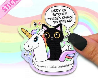 Pegatinas de Giddy Up Bitches Chaos para Kindle, pegatinas de gato negro para botella de agua, divertidos regalos de gatos para amantes de los gatos, regalo para nuevos dueños de gatos, sassy