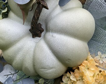Teardrop Fall Wreath: Subtle Blues, Greens, Cream