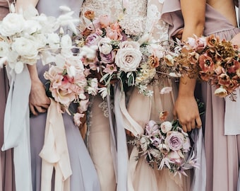Silk Ribbon: Hand-dyed Silk ribbon; silk ribbon, Lilac grey silk ribbon,  wedding bridal bouquet; 100% pure silk ribbon ,silk ribbon UK