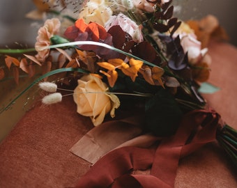 Silk Ribbon: Hand-dyed Silk ribbon; rust silk ribbon, Copper silk ribbon,  wedding bridal bouquet; 100% pure silk ribbon ,silk ribbon UK
