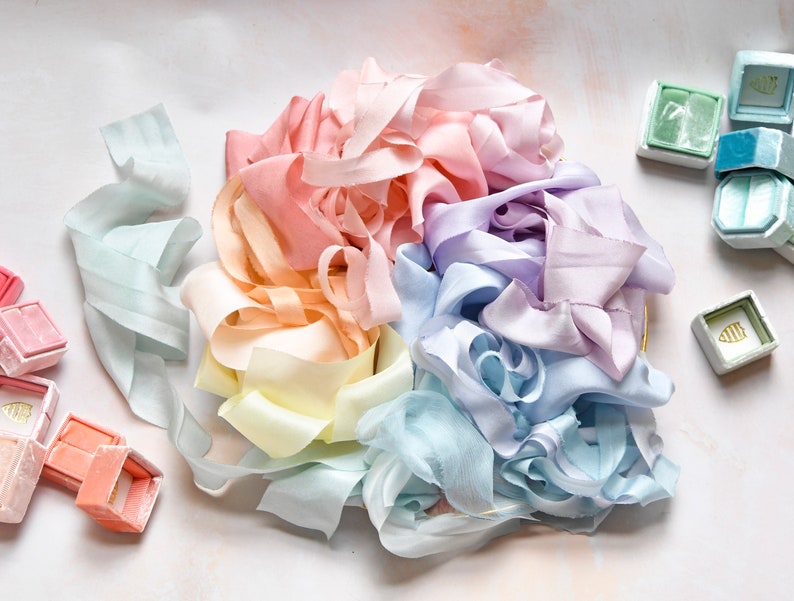 silk ribbon styling bundles , hand dyed silk ribbon for crafting, wedding styling or flatlays image 5