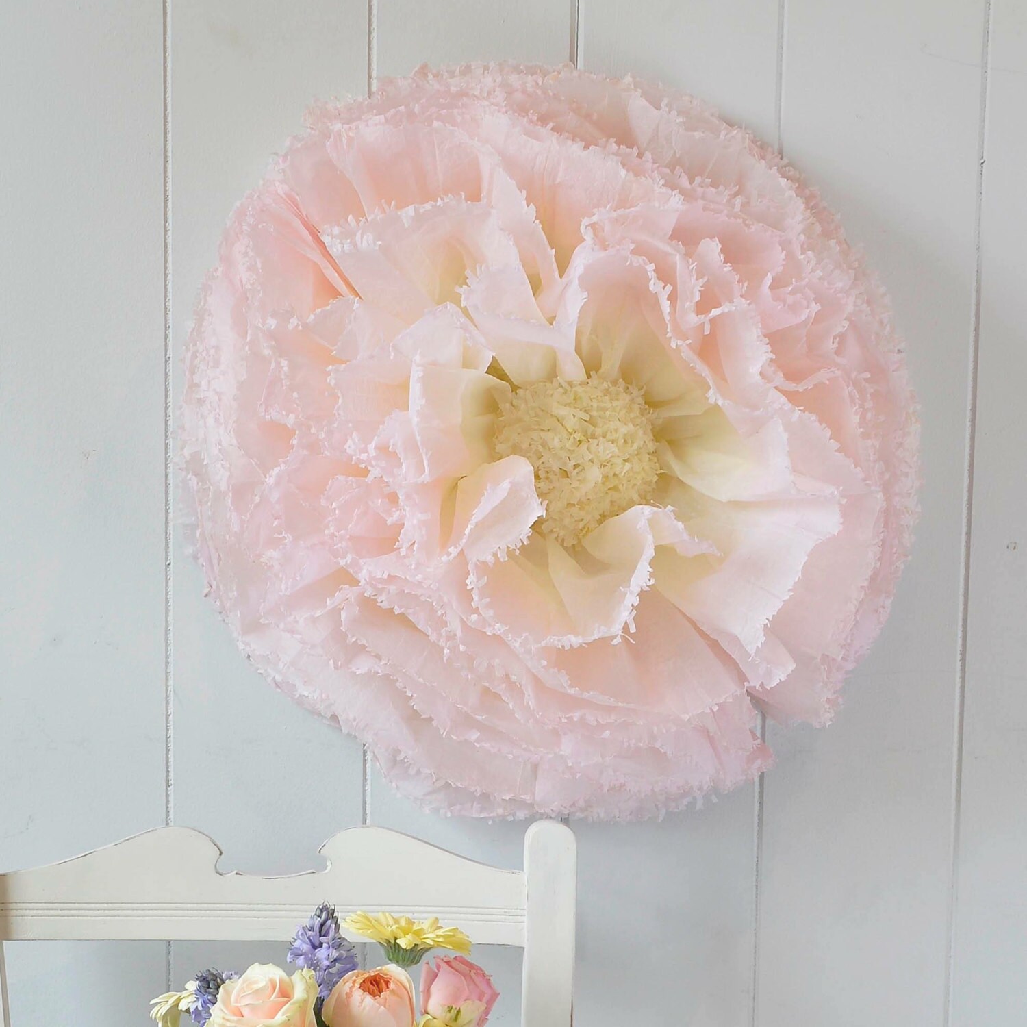 Wedding Decoration paper flower backdrop Blush Pink Ombre paper flower giant hand-dyed flower in blush ombre paper pompom flower