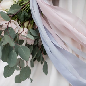 Silk Ribbon: Hand-dyed Silk ribbon Pantone 2016 color of the year Rose Quartz and Serenity, wedding bridal bouquet 100% pure silk ribbon image 1