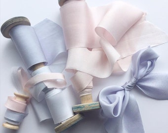 Silk Ribbon: Hand-dyed Silk ribbon; Pantone 2016 color of the year Rose Quartz and Serenity   wedding bridal bouquet; 100% pure silk ribbon