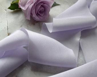 Silk Ribbon: Hand-dyed Silk ribbon; Lavender silk ribbon, lilac ribbon, wedding bridal bouquet; 100% pure silk ribbon,  lilac silk ribbon UK