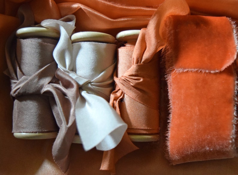 Burnt Orange Silk Velvet Ribbon Hand Dyed Orange Velvet Etsy