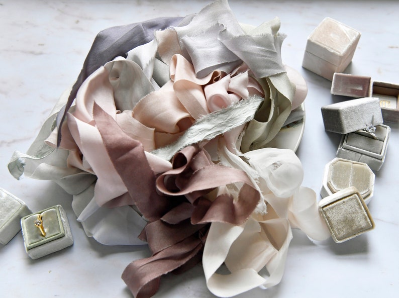 silk ribbon styling bundles , hand dyed silk ribbon for crafting, wedding styling or flatlays image 1