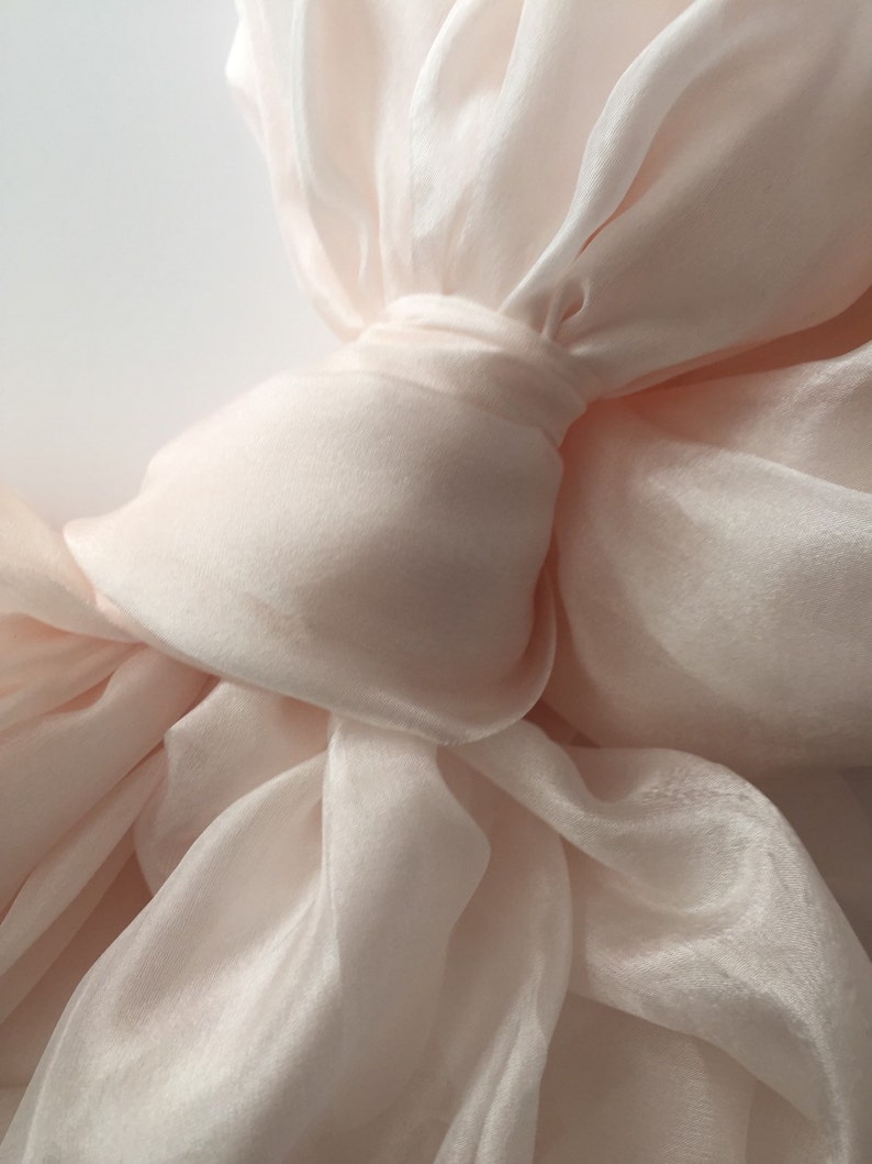 Powder Pink sheer silk table runner, bridal sash , hand-dyed sheer silk fabric , bridal bouquet, pink silk, blush silk, silk gauze image 4