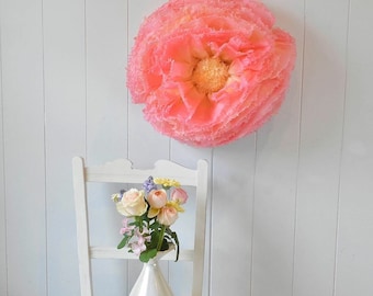 Pink and yellow paper flower, giant hand-dyed flower ,  Wedding Decoration paper flower backdrop, paper pompom flower