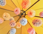 Pastel paper pompoms, 5 giant hand-dyed poms .Wedding Decoration / Party Decoration / Baby Shower Decoration / Nursery Decoration