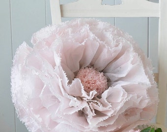 Blush Pink and grey paper flower, giant hand-dyed flower ,  Wedding Decoration paper flower backdrop, paper pompom flower