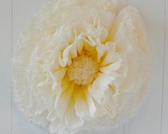 Yellow paper flower, giant hand-dyed flower in yellow and ivory,  Wedding Decoration paper flower backdrop, paper pompom flower