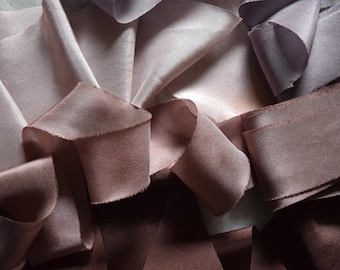 Silk Ribbon: Hand-dyed Silk Ribbon, Chocolate silk ribbon bundle, wedding bridal bouquet; 100% pure silk ribbon, brown silk ribbon UK