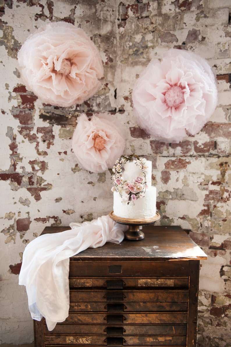 Blush paper flower, giant hand-dyed peony shades of dove grey, blush, ivory, champagne, Wedding Decoration paper flower backdrop UK image 5