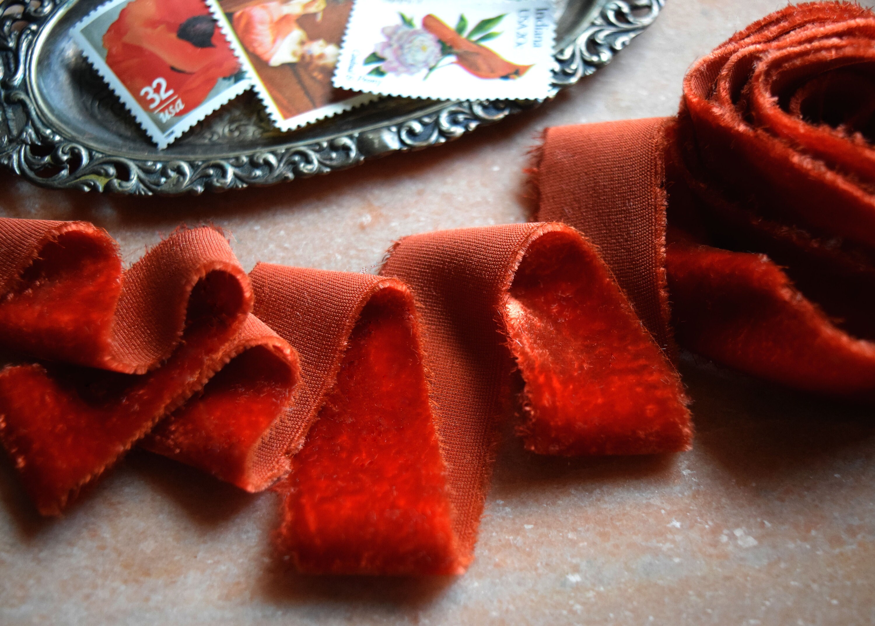 Silk Velvet ribbon hand dyed spice velvet ribbon velvet Etsy