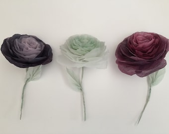 Rosas de papel teladas a mano a pedido. 3 grandes flores de papel ombre teladas a mano. Decoración de la boda / ramo de la boda / flor de papel alternativa bouqu