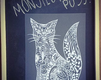 Printed 'Monsieur Puss' template for paper cutting-physical copy.