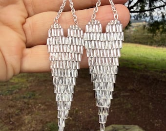 With All My Heart Silver Beaded Brick Stitch Earrings