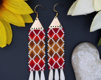 Geometric Beaded Dangle Earrings