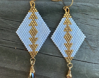 White and Gold Triangle Earrings