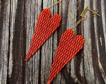 With All My Heart Red Beaded Brick Stitch Earrings