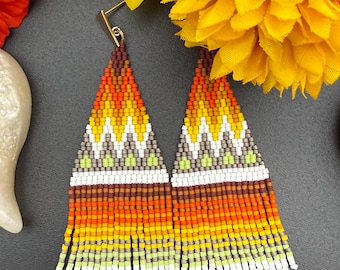 Geometric “Saguaro Sunset” Inspired Beaded Earrings