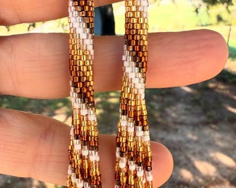 Beaded Tubular Tassel Earrings in Golds