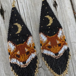 Handmade Fox Fringe Earrings: Miyuki Delica Seed Beads, 18k Gold Plated