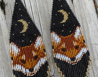 Handmade Fox Fringe Earrings: Miyuki Delica Seed Beads, 18k Gold Plated