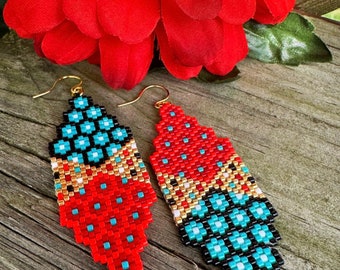 Blue/Red Honeycomb Earrings