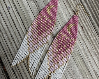 Mermaid Tail with crescent moon fringe earrings in pinky mauve!