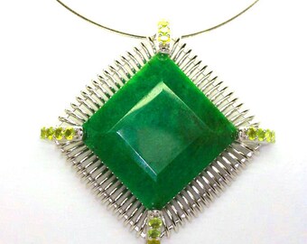 Huge 209 CTS Square Cut Emerald Cocktail Silver Pendant, Green Emerald and  Peridot Pendant, 925 Sterling Silver, Length 53mm