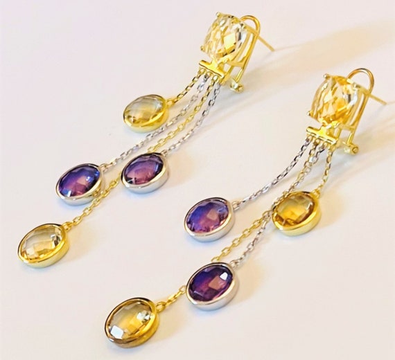 Amethyst Earrings Teardrop Shape Gold-plated Sterling Silver Amethyst Earrings Teardrop Shape Gold-plated Sterling Silver