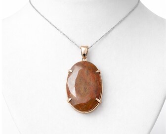 Large 60 Grams Oval Sapphire Pendant, Brown Gemstone, 800 Silver, Madagascar Origin