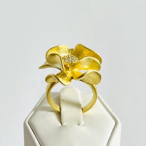 Flower Silver Ring, 14K Gold Plated, 925 Silver Ring Decorated With Cubic Zerconiania, UK Ring size M and N